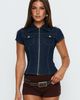 Princess Polly Liyana Denim Zip Up Short Sleeve Shirt Mid Blue - 1