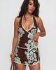 Princess Polly Lower Impact Anyah Halter Wrap Top Brown / Blue - 1
