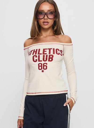 Princess Polly Lower Impact Athletics Club Long Sleeve Graphic Top Cream / Red