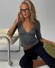 Princess Polly Lower Impact Back To Friends V Neck 3/4 Sleeve Top Grey - 2