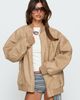 Princess Polly Lower Impact Believe It Faux Leather Bomber Jacket Washed Stone - 1