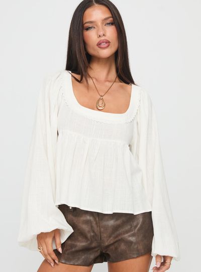 Princess Polly Lower Impact Benjie Long Sleeve Top White