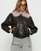 Princess Polly Lower Impact Brittanni Fluffy Collar Jacket Brown / Pink - 1