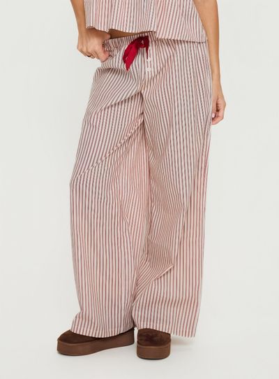 Princess Polly Lower Impact Chill Club Sleep Relaxed Pants Red / White Stripe