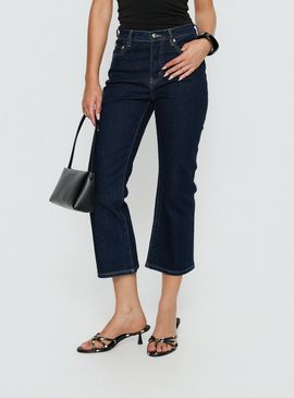 Princess Polly Lower Impact Cindee High Rise Cropped Jeans Raw Indigo