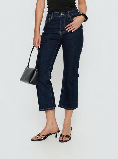 Princess Polly Lower Impact Cindee High Rise Cropped Jeans Raw Indigo