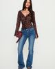 Princess Polly Lower Impact Corazon Sheer Frill Long Sleeve Top Burgundy Polka - 1