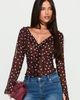 Princess Polly Lower Impact Corazon Sheer Frill Long Sleeve Top Burgundy Polka - 2
