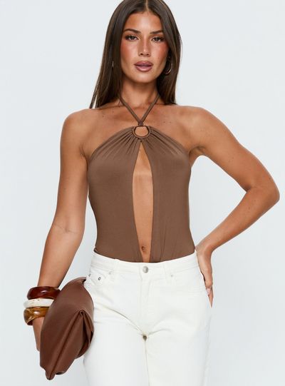 Princess Polly Lower Impact Damiana Cut Out Bodysuit Brown