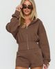 Princess Polly Lower Impact Daytime Cropped Blouson Hoodie Cocoa - 1