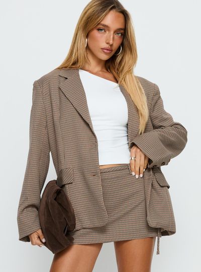 Princess Polly Lower Impact Deane Blazer Brown Check