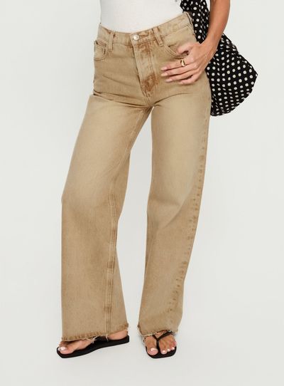 Princess Polly Lower Impact Fawcett High Rise Straight Leg Jeans Tan