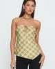 Princess Polly Lower Impact I Wonder Strapless Cut Out Top Yellow Check - 1