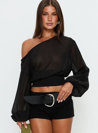 Princess Polly Lower Impact Idalina Slouchy Chiffon Top Black