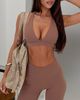 Princess Polly Lower Impact In Motion Active Plunge Halter Crop Top Clay - 2