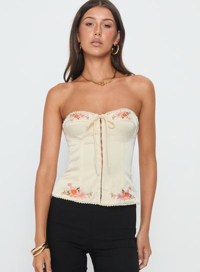 Princess Polly Lower Impact Jazzy Strapless Corset Top Cream Floral