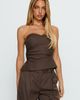 Princess Polly Lower Impact Keighly Strapless Draped Top Brown Pinstripe - 1