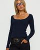 Princess Polly Lower Impact Keslie Long Sleeve Henley Top Navy - 2