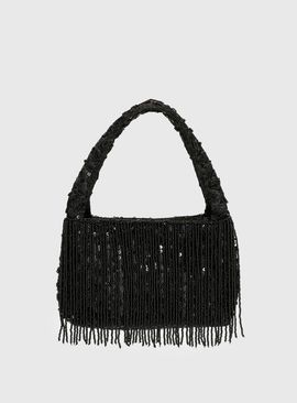Princess Polly Lower Impact Kiss Goodbye Beaded Tassel Bag Black