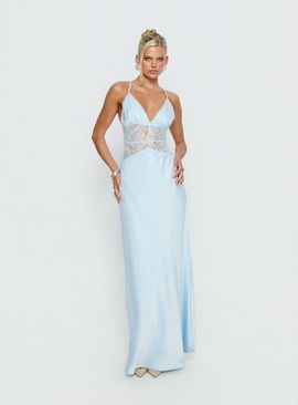 Princess Polly Lower Impact Klairee Halter Lace Maxi Dress Icy Blue
