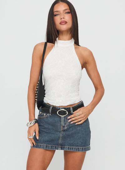 Princess Polly Lower Impact Nickei Denim Mini Skirt Washed Blue