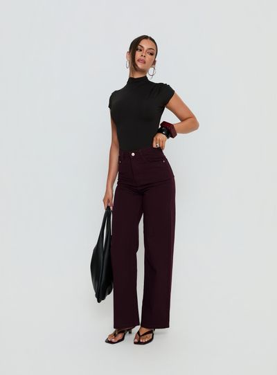 Princess Polly Lower Impact Nicolo High Rise Straight Leg Jeans Currant