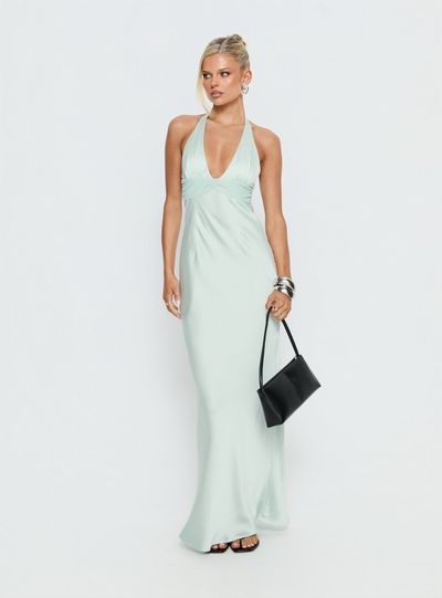 Princess Polly Lower Impact Odyssa Halter Maxi Dress Mint Green