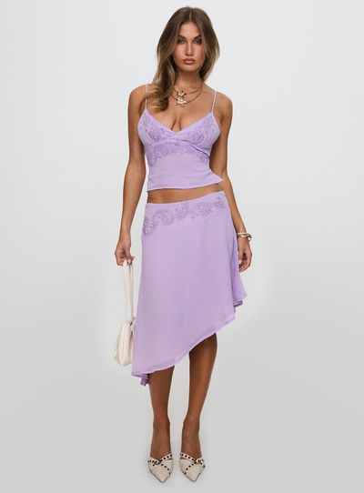 Princess Polly Lower Impact Pappilion Asymmetrical Skirt Lilac