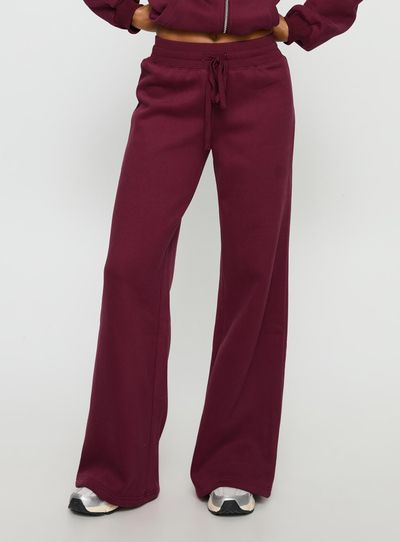 Princess Polly Lower Impact Princess Polly Stargirl Wide Leg Sweat Pants Burgundy