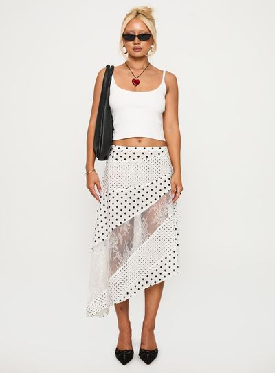 Princess Polly Lower Impact Rennar Maxi Skirt White / Polka Dot Petite