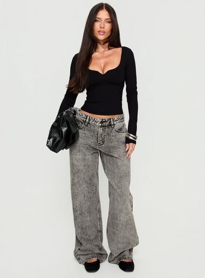 Princess Polly Lower Impact Serenitia Mid Rise Relaxed Jeans Washed Grey