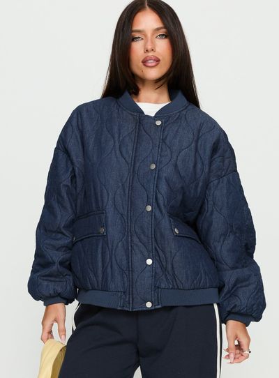 Princess Polly Lower Impact Stick Season Quilted Jacket Navy