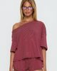 Princess Polly Lower Impact Sugar Surge Off Shoulder Sleep Top Cherry Stripe - 1