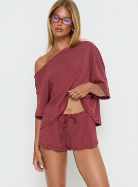 Princess Polly Lower Impact Sugar Surge Tie Waist Shorts Cherry Stripe