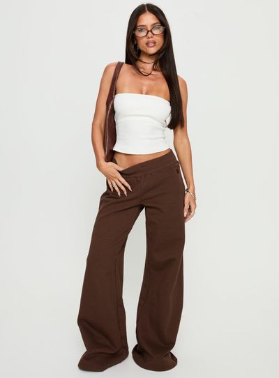 Princess Polly Lower Impact Summits Flared Track Pants Chocolate
