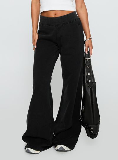 Princess Polly Lower Impact Summits Flared Track Pants Washed Black