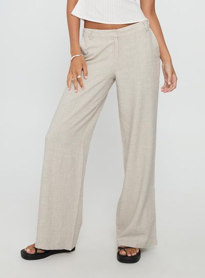 Princess Polly Lower Impact Syrena Tailored Wide Leg Pant Natural