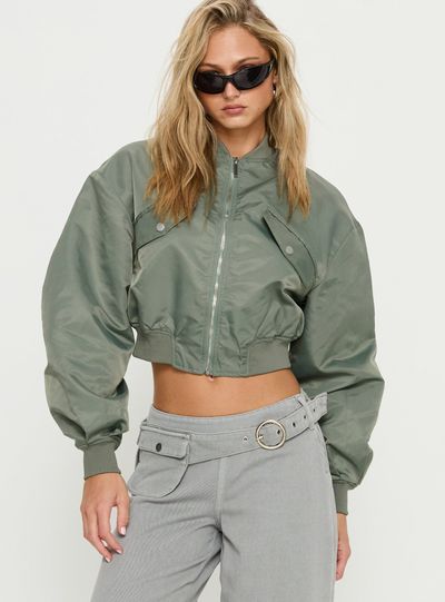 Princess Polly Lower Impact Thalya Bomber Jacket Green