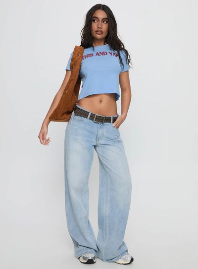 Princess Polly Lower Impact This And Yap Graphic Top Blue / Red