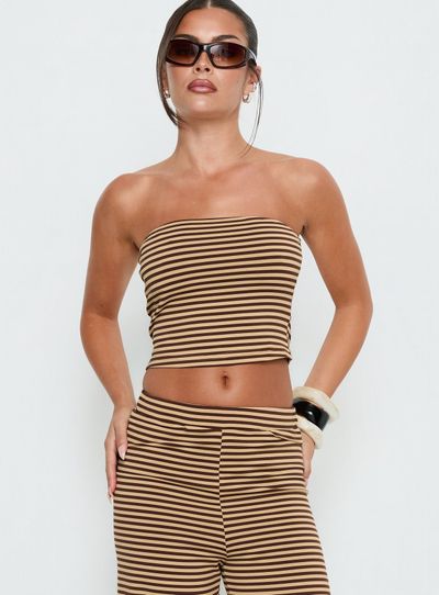 Princess Polly Lower Impact Timora Strapless Top Brown Stripe