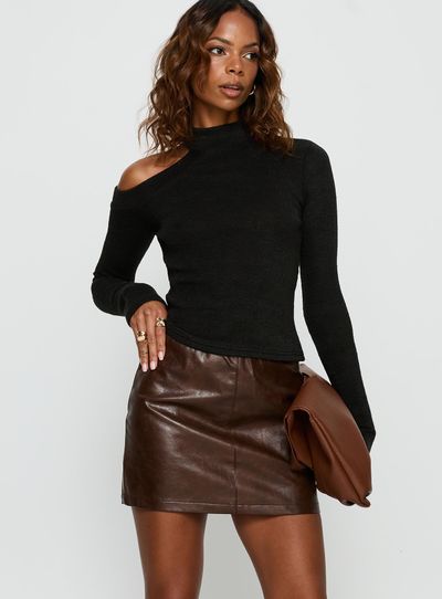 Princess Polly Lower Impact Vivienna Faux Leather Mini Skirt Brown
