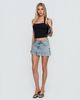 Princess Polly Lower Impact Warna Low Rise Denim Mini Skirt Light Blue Wash - 1
