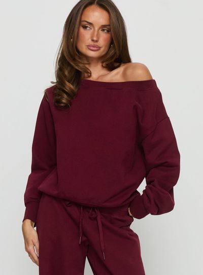 Princess Polly Lower Impact Wellness Off the Shoulder Jumper Currant