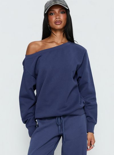 Princess Polly Lower Impact Wellness Off the Shoulder Jumper Navy