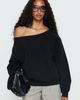 Princess Polly Lower Impact Wellness Off the Shoulder Jumper Washed Black - 1