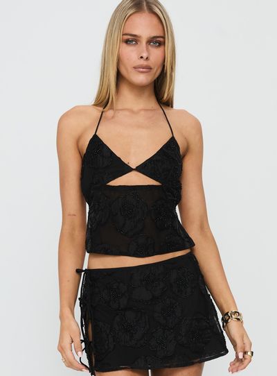 Princess Polly Lower Impact Wild Card Beaded Backless Top Black