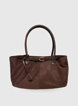 Princess Polly Lower Impact Yearning Faux Suede Buckle Detail Shoulder Bag Choc