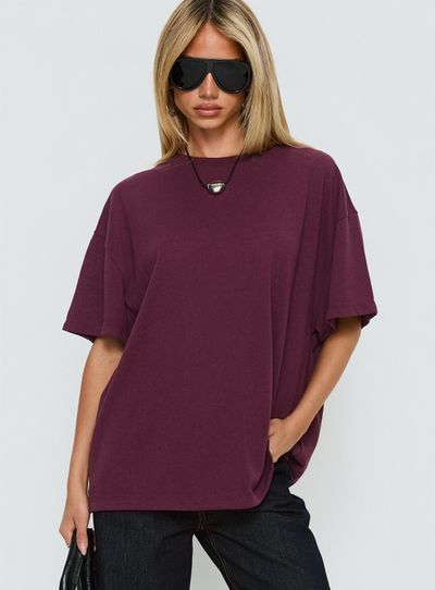 Princess Polly Lower Impact Zaydee Oversized Tee Cherry