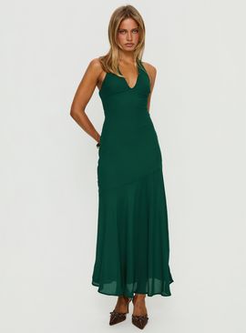 Princess Polly Luannie Halter Scarf Tie Maxi Dress Emerald