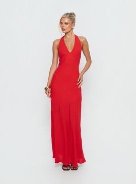 Princess Polly Luannie Halter Scarf Tie Maxi Dress Red